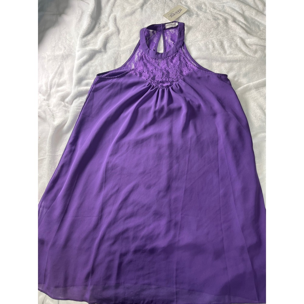 Meaneor Womens Purple Lace Halter Neck Chiffon A-Line Cocktail Dress Medium NWT